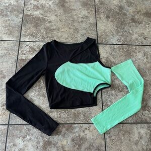 Black and green cutout long sleeve crop top. Size M